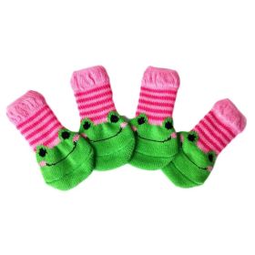 Cute Pink Green Frog 4 Pcs Knitted Socks