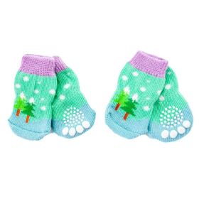 4 Pcs Green Blue Christmas Dog Knitted Socks