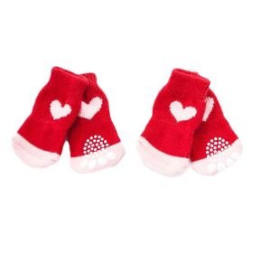 4 Pcs Red and White with Hearts - Knitted Socks