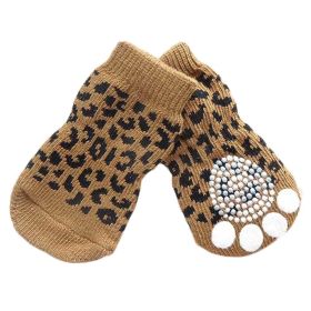 4 Pcs Cute Brown Leopard Print Knitted Socks with anti-slip