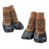 4 Pcs Leopard Print Knitted Socks, Waterproof Coated, Paw Protective