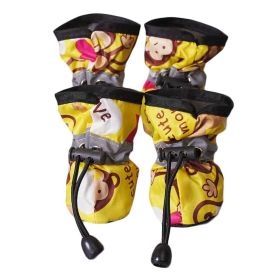 4 Pcs Yellow Monkey Print Rain Shoes, Waterproof Pet Shoes, 4#