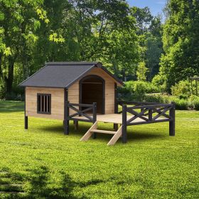 Outdoor Cabin Style Dog House with Porch