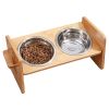 Bamboo Raised Bowl Set with 4 Adjustable Heights, 2 Stainless Steel Bowls