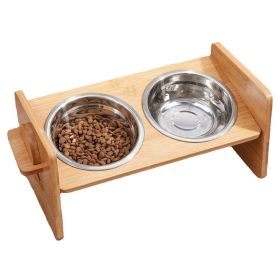 Bamboo Raised Bowl Set with 4 Adjustable Heights, 2 Stainless Steel Bowls