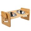 Bamboo Raised Bowl Set with 4 Adjustable Heights, 2 Stainless Steel Bowls