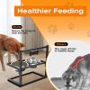 Raised Feeder Dog Bowl Set, 4.1 to 12.4in Adjustable Height, Bell and Name Plate Included