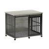 Furniture dog crate sliding iron door dog crate with mat. (Rustic Brown,43.7''W x 30''D x 33.7''H).